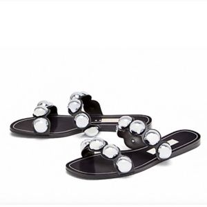 Zara Slip-on Sandals Silver Ball Details
